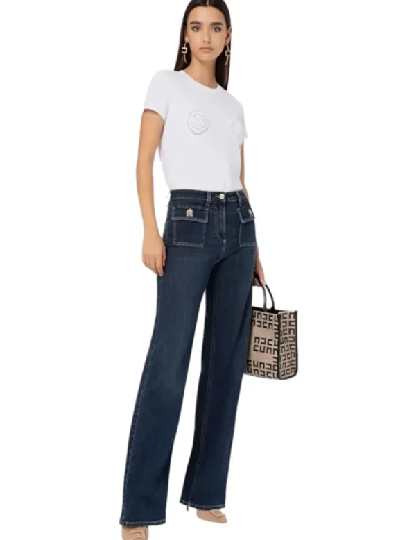 Elisabetta Franchi Pantalón denim palazzo- Pantalones Y Shorts